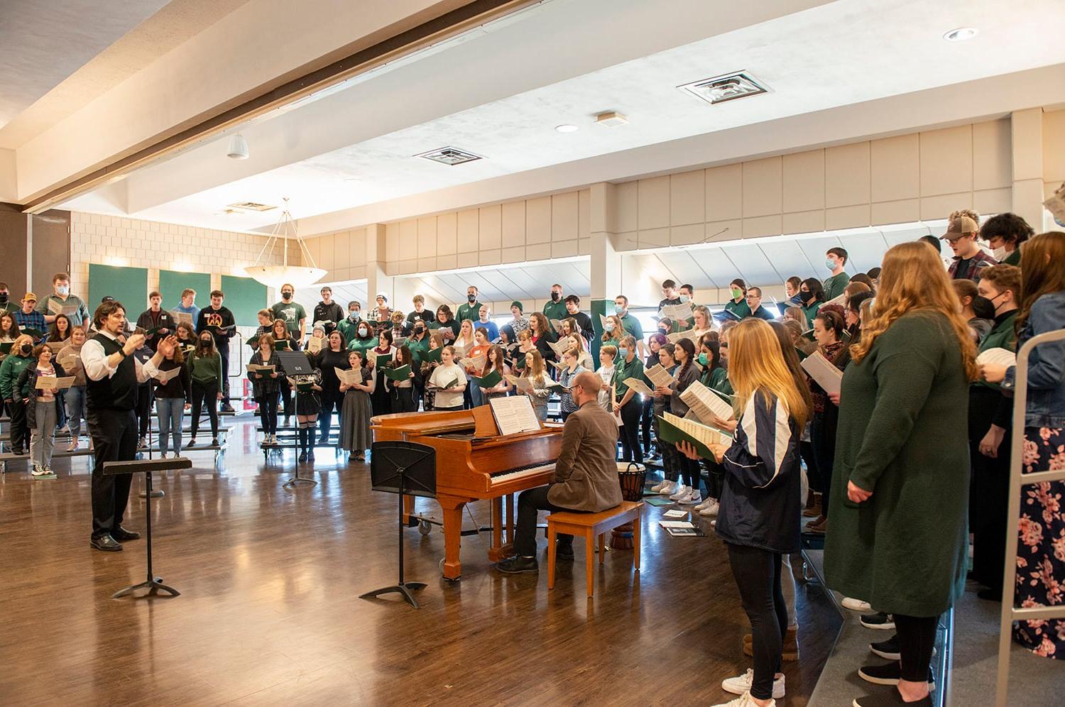 Bemidji State students led in choir and accompanied by a piano